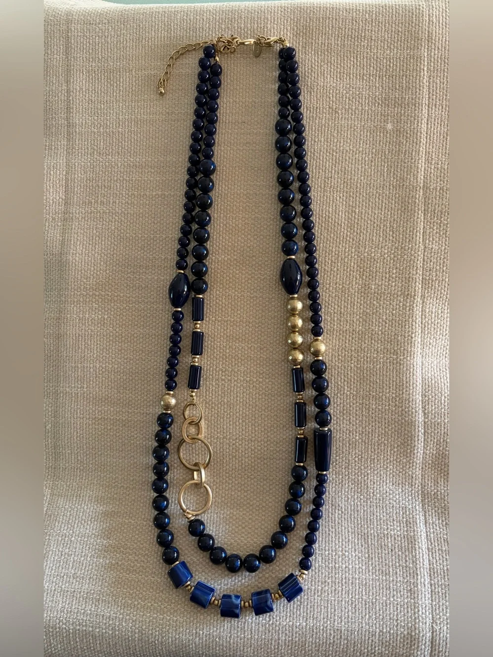 Chico's Navy Blue and Gold Multi-Strand Beaded Necklace